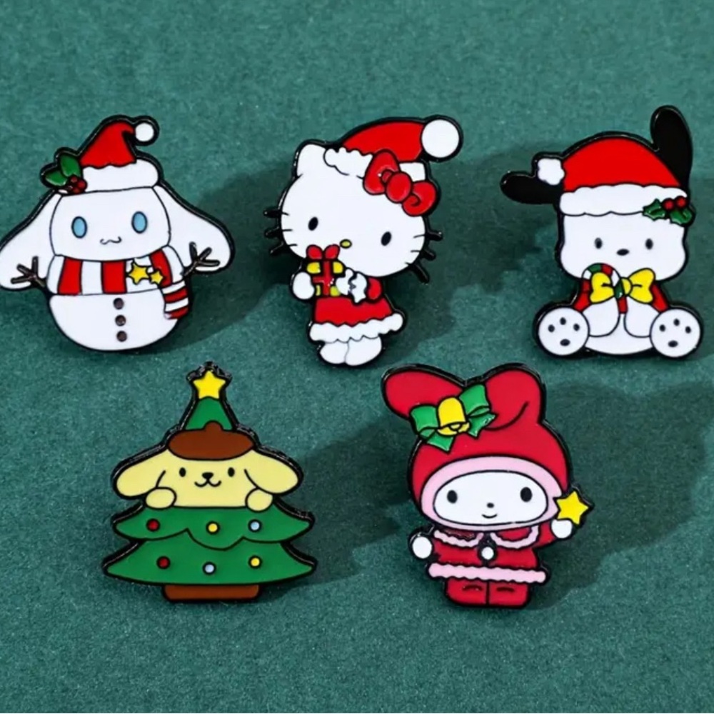 Sanrio 5pcs Hello Kitty Christmas Brooch Cute Melody Pins, Metal Badge Jewelry